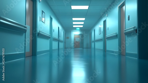Hospital Hallway with Motion Blur and Selective Focus Professional Photo