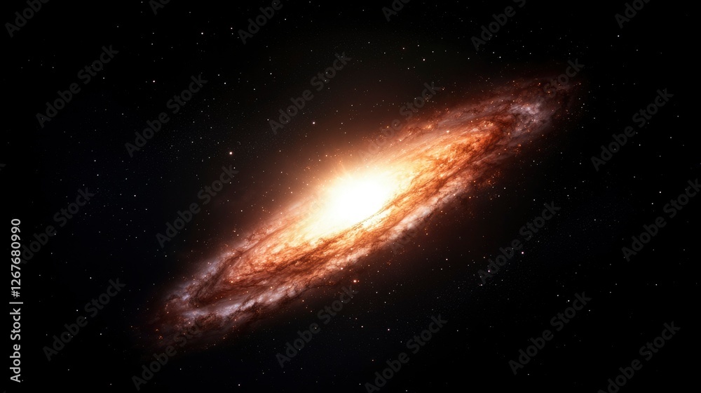 Fototapeta premium Galaxy with bright center shines, surrounded by dust clouds and starry background