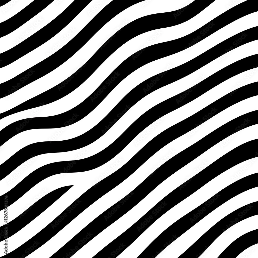 Fototapeta premium Dynamic Black and White Diagonal Wavy Lines Pattern Optical Art Visual Illusion Background