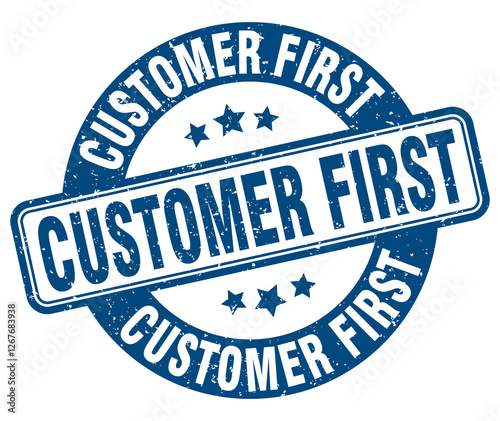 customer first stamp. customer first label. round grunge sign