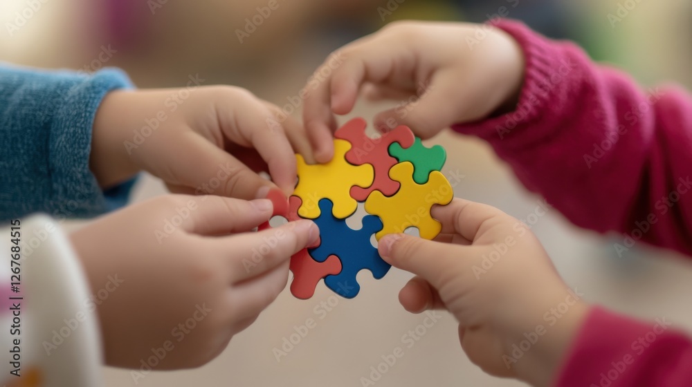 children solve colorful puzzle together children solve colorful puzzle together