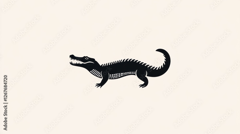 Fototapeta premium Crocodile walking, beige background, wildlife illustration, logo design