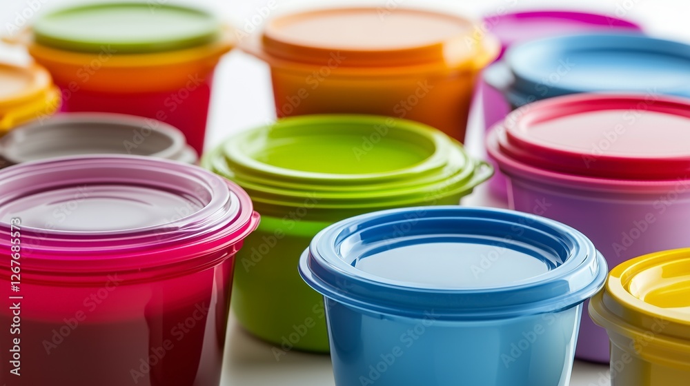 Colorful airtight containers with vibrant lids. AI generated Colorful airtight containers with vibrant lids. AI generated