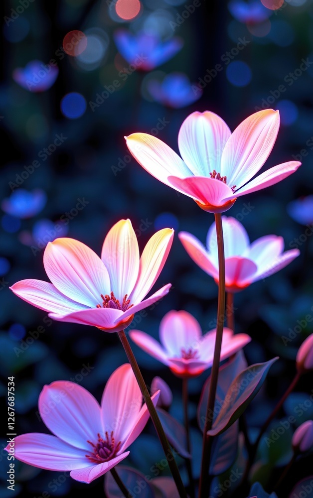 stunning close-up of vibrant, glowing flowers in full bloom, illuminated with soft golden light. The petals exhibit stunning close-up of vibrant, glowing flowers in full bloom, illuminated with soft golden light. The petals exhibit