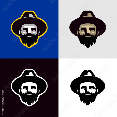 Outlaw Style: Bearded Cowboy with Hat – Western Gangster Portrait Logo