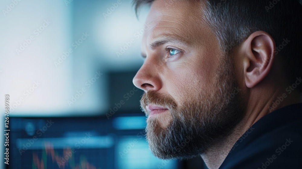 man Focused on a Computer Screen man Focused on a Computer Screen