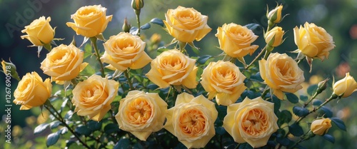 Vibrant Yellow Roses Blooming Under Sunlight With Space For Custom Text Background photo