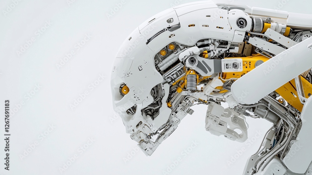 Fototapeta premium Futuristic Robot Head with Smooth Surface and Complex Details