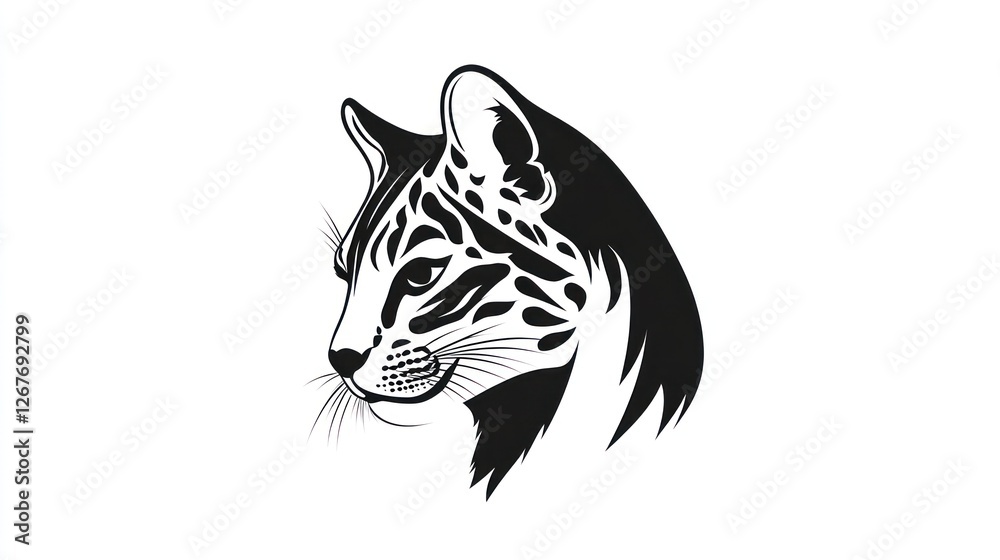 Obraz premium Profile of a stylized cat head, black and white