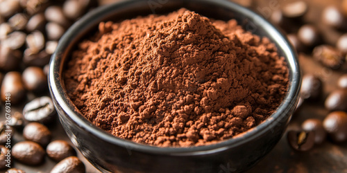 Wallpaper Mural Coffee powder in black bowl surrounded by whole beans Torontodigital.ca