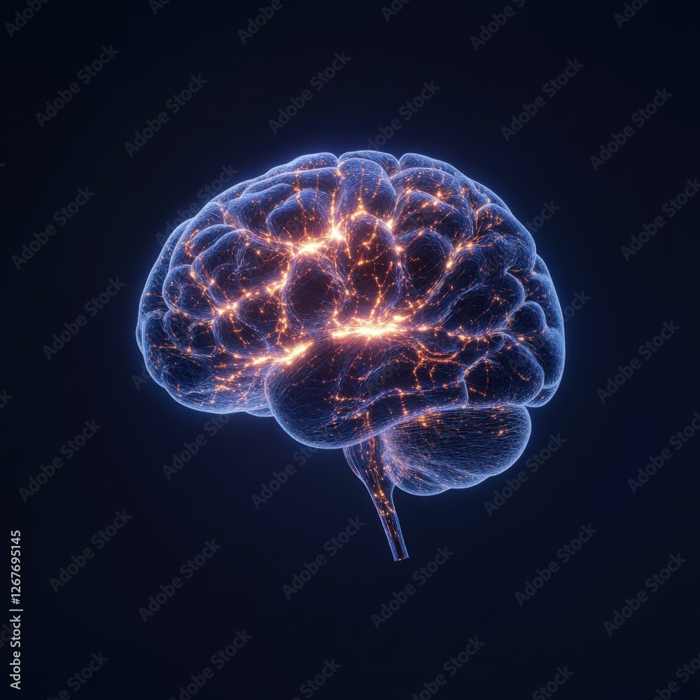 human brain with glowing neural network connections human brain with glowing neural network connections