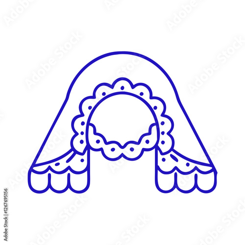 Lace wedding veil icon with decorative edge, blue outline, modern design