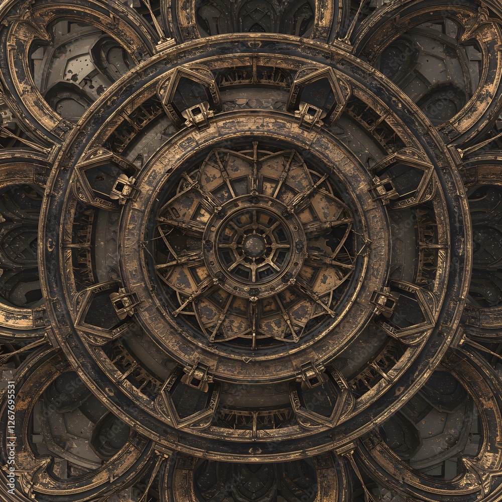 Fototapeta premium Intricate Gold Architectural Ornament with Circular Patterns and Detailed Carvings