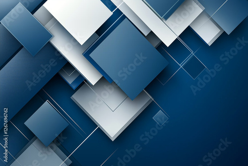 Blue and grey glossy squares abstract tech banner design. Modern abstract blue background design with diamond and triangle shapes layered in modern abstract