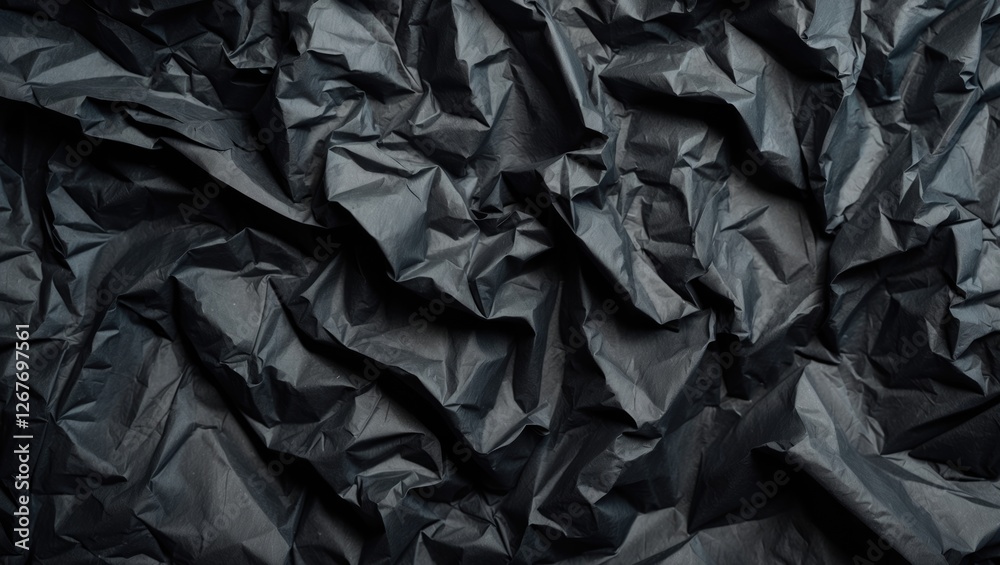 Crumpled black paper texture illuminated by soft low light creating an abstract background suitable for creative projects and designs Crumpled black paper texture illuminated by soft low light creating an abstract background suitable for creative projects and designs