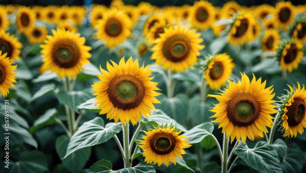 Vibrant Field of Sunflowers in Full Bloom Under Bright Sunlight Vibrant Field of Sunflowers in Full Bloom Under Bright Sunlight
