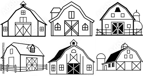 Farm barn Outline Coloring Page Printable Line Art Drawing