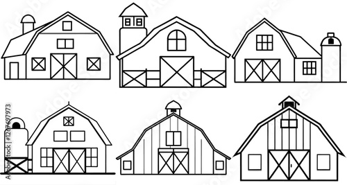 Farm barn Outline Coloring Page Printable Line Art Drawing