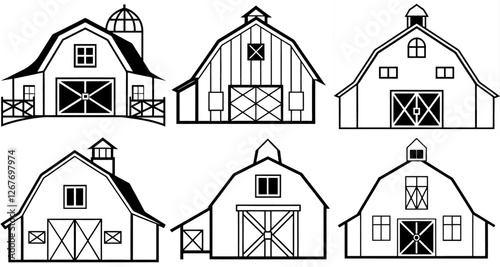 Farm barn Outline Coloring Page Printable Line Art Drawing