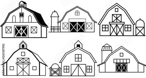 Farm barn Outline Coloring Page Printable Line Art Drawing