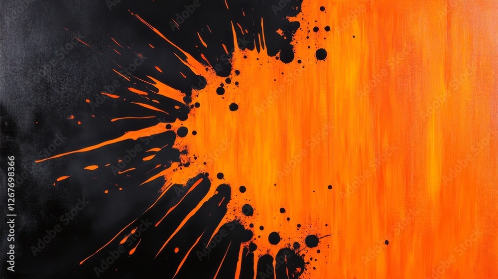 Abstract Orange and Black Burst Painting - A dynamic interplay of orange and black, symbolizing energy, contrast, passion, explosion, and transformation Abstract Orange and Black Burst Painting - A dynamic interplay of orange and black, symbolizing energy, contrast, passion, explosion, and transformation