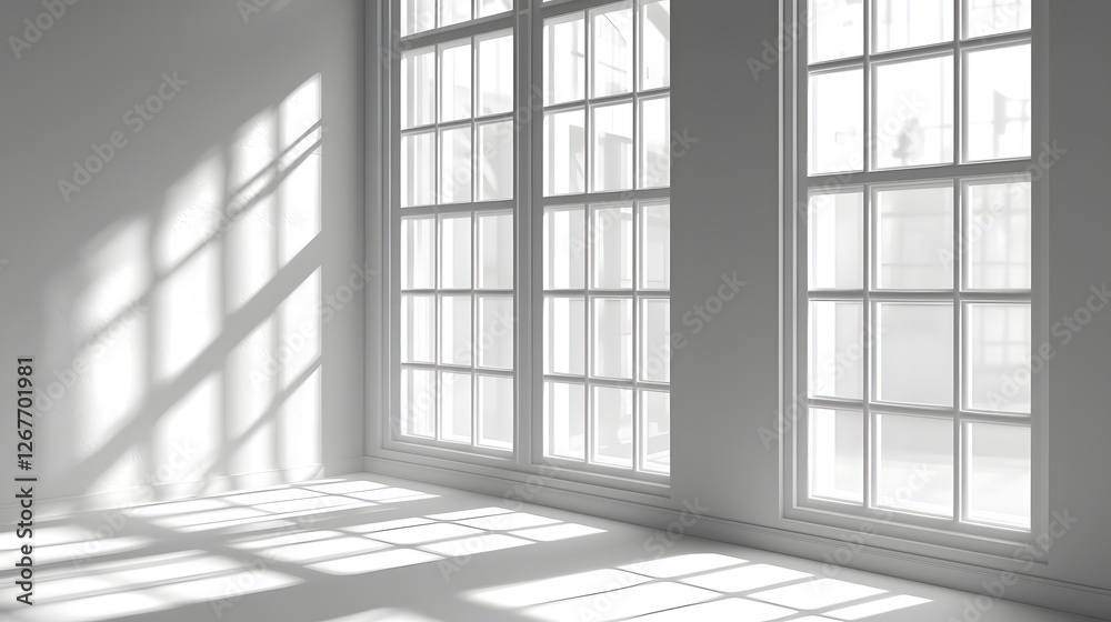 Minimal Bright Architectural Interior with Soft Sunlight and Shadows Minimal Bright Architectural Interior with Soft Sunlight and Shadows