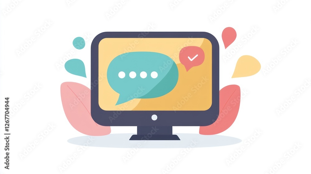 Flat design computer screen with message notification Flat design computer screen with message notification