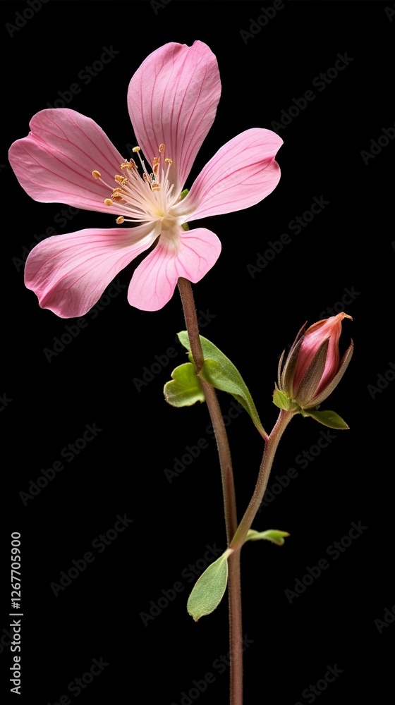 Fototapeta premium pink flower on solid black background