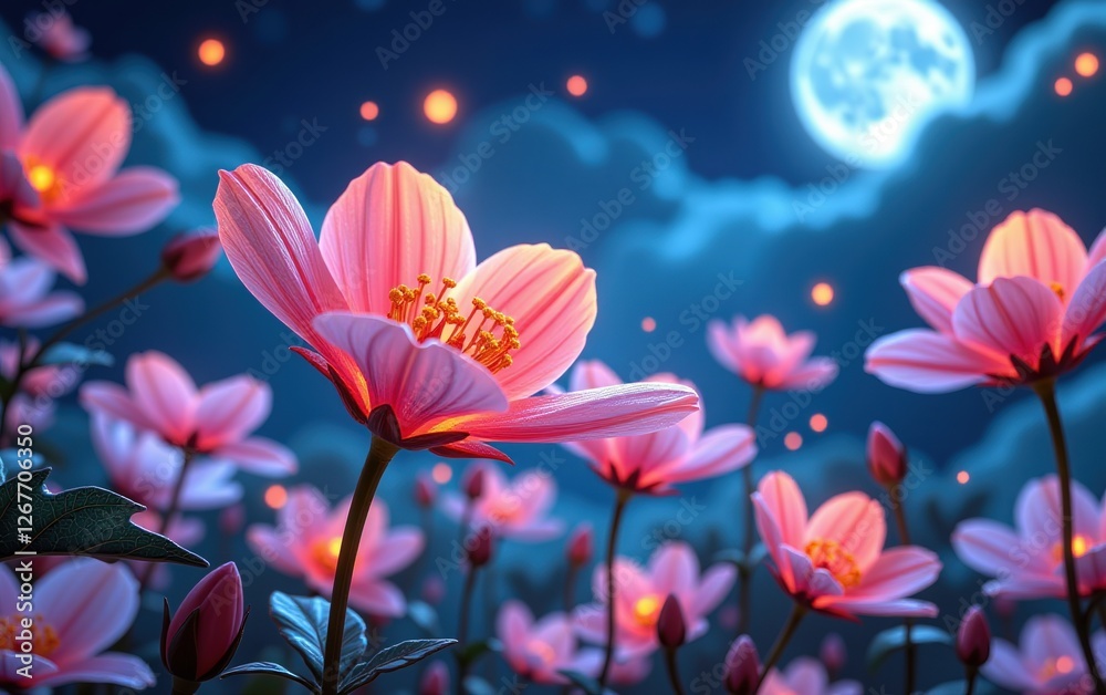 A stunning close-up of vibrant, glowing flowers in full bloom, illuminated with soft golden light. 