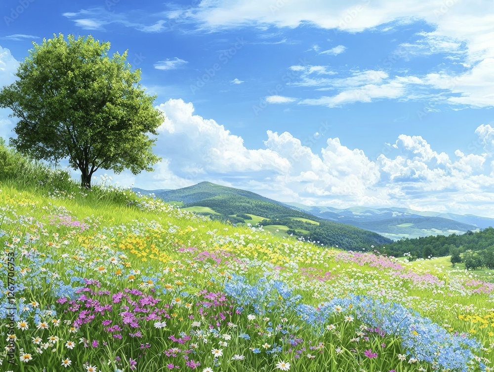 Peaceful countryside retreat with vibrant gardens, colorful wildflowers, and meditation spots under ancient trees, promoting harmony and tranquility. Peaceful countryside retreat with vibrant gardens, colorful wildflowers, and meditation spots under ancient trees, promoting harmony and tranquility.