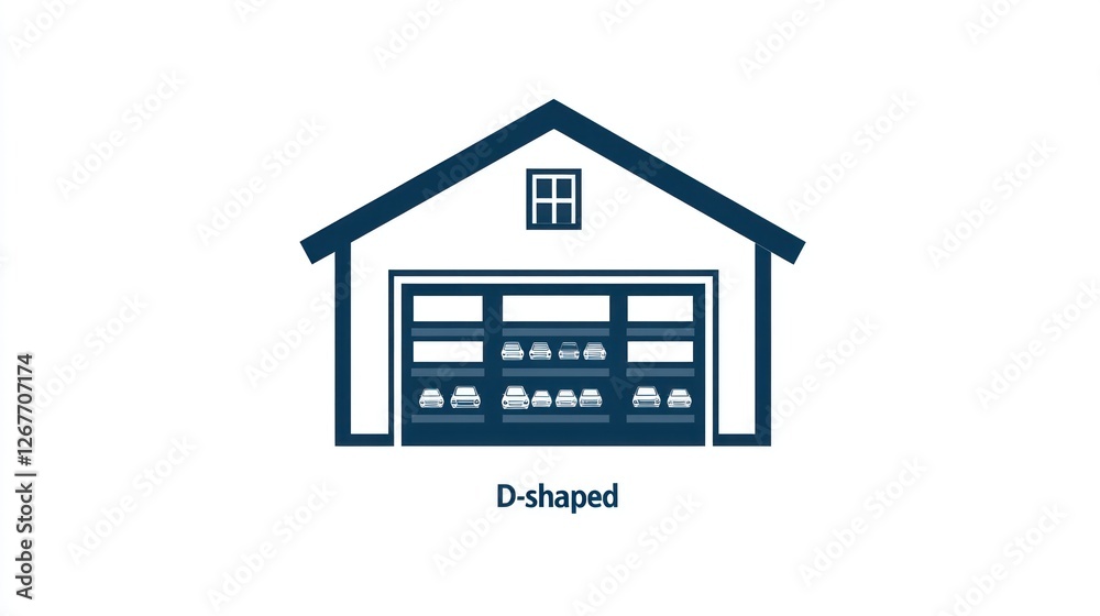 Simple D-shaped storage building with shelves, illustration Simple D-shaped storage building with shelves, illustration
