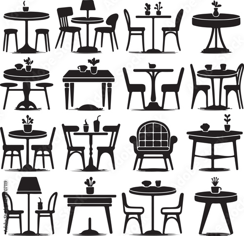 set of table silhouette vector style minimalist white background