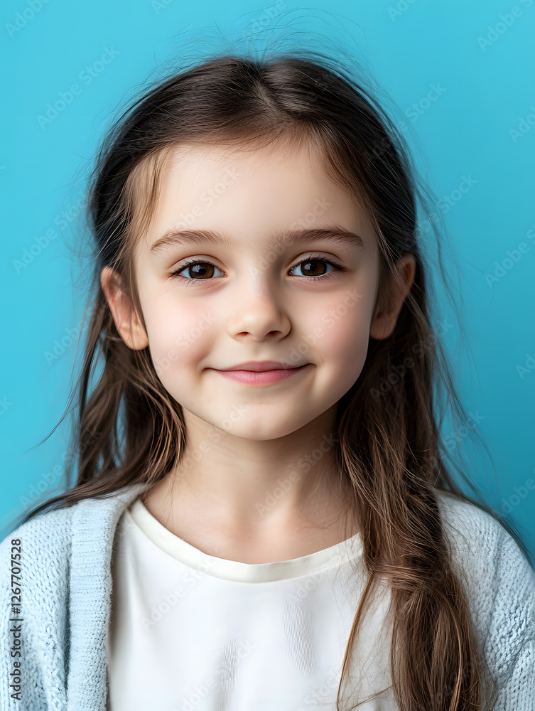 Portrait girl ID photo on blue background Portrait girl ID photo on blue background
