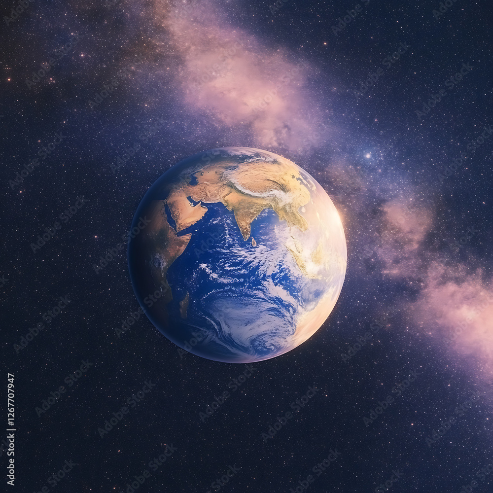 Fototapeta premium Earth View From Space Featuring Asia India and the Indian Ocean With Starry Universe Backdrop