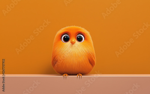 Cute Cartoon-Style Furry Baby Bird with Expressive Eyes