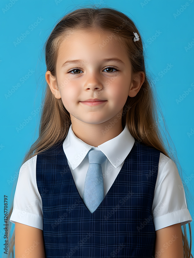 Portrait girl ID photo on blue background Portrait girl ID photo on blue background