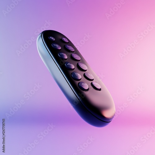 remote control with purple buttons on a gradient background