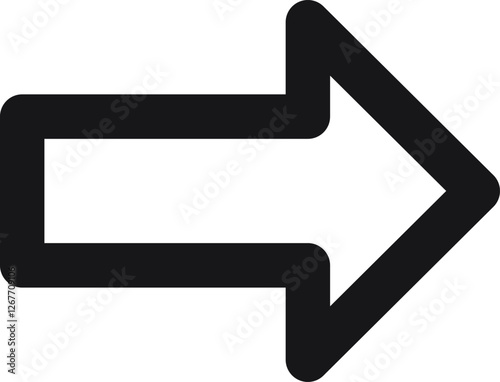 Simple black arrow pointing to the right with rounded corners, effectively symbolizing direction and progress, perfect for enhancing various design projects and digital interfaces