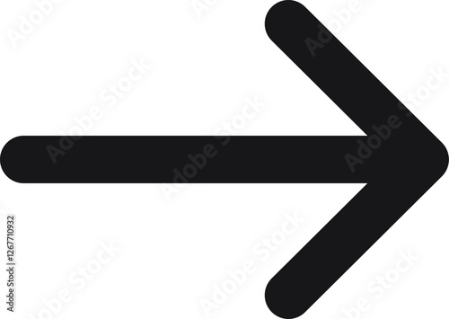 Simple black arrow pointing right, symbolizing direction and choice, featuring rounded edges against a clean white background, conveying movement and progress in a minimal design