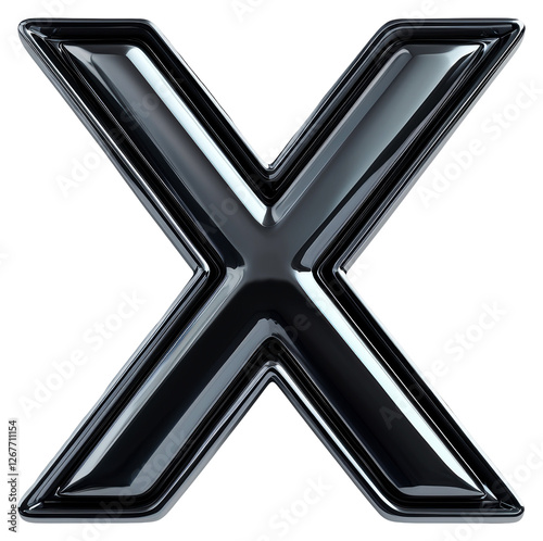 Metallic Chrome Letter X on Transparent Background Detailed Shiny Render