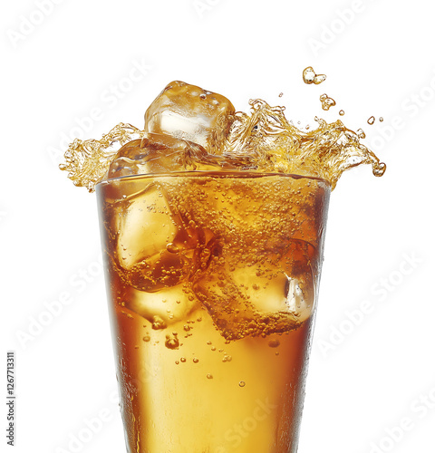 Refreshing Iced Tea Drink with Ice Cubes Splash