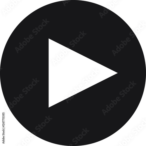 Play button icon isolated on black circle, representing starting or resuming multimedia content, ideal for user interfaces and media players