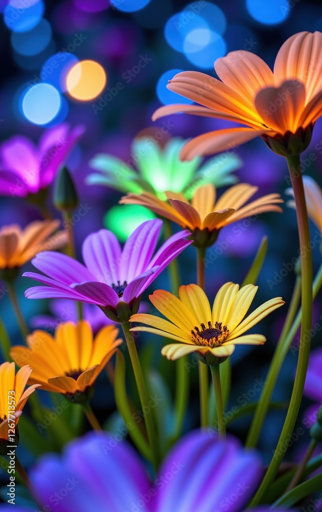 A stunning close-up of vibrant, glowing flowers in full bloom, illuminated with soft golden light. A stunning close-up of vibrant, glowing flowers in full bloom, illuminated with soft golden light.