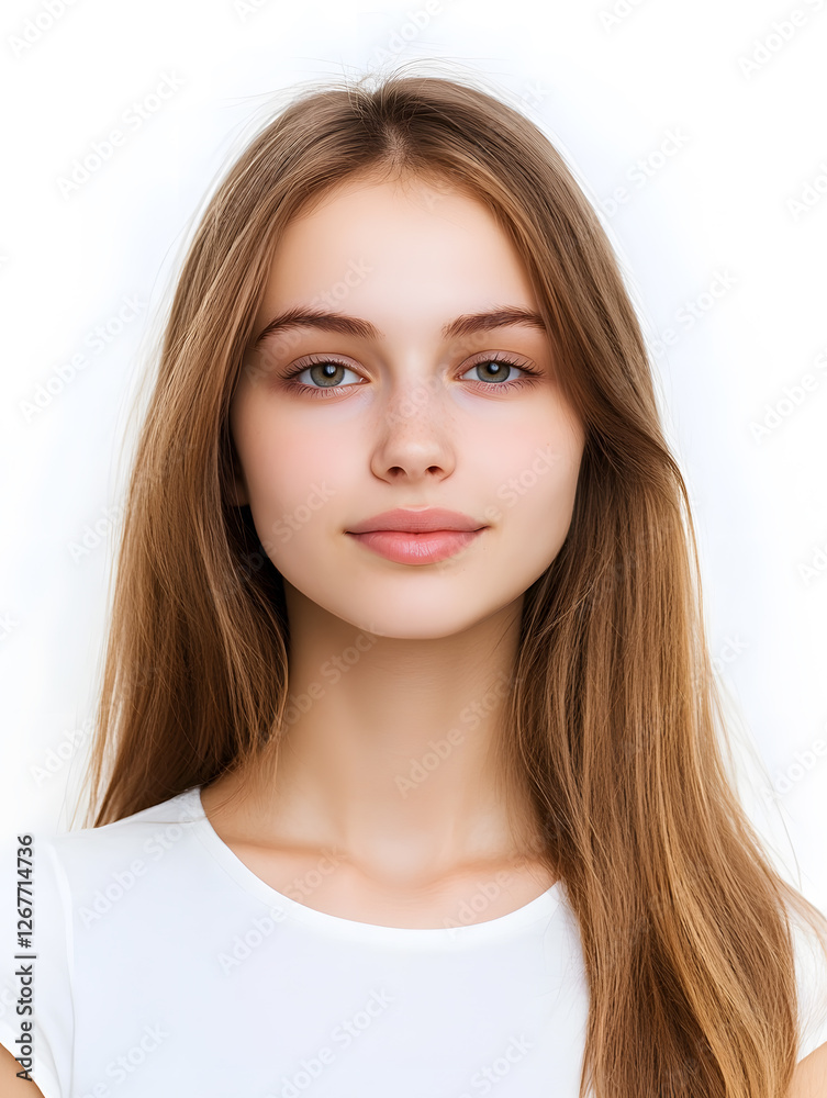 Portrait girl ID photo on white background Portrait girl ID photo on white background