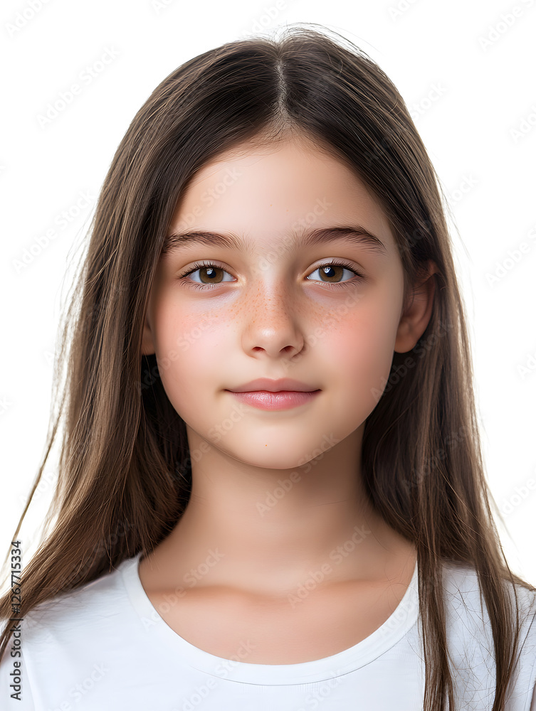 Portrait girl ID photo on white background Portrait girl ID photo on white background