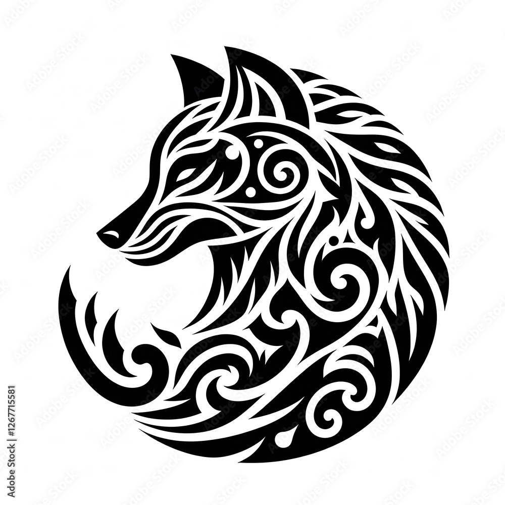 AI Generate of Wolf Shape in Samoan Art style isolated in white AI Generate of Wolf Shape in Samoan Art style isolated in white