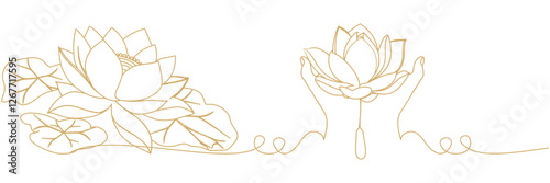 line art lotus and hand illustration background with a vesak day