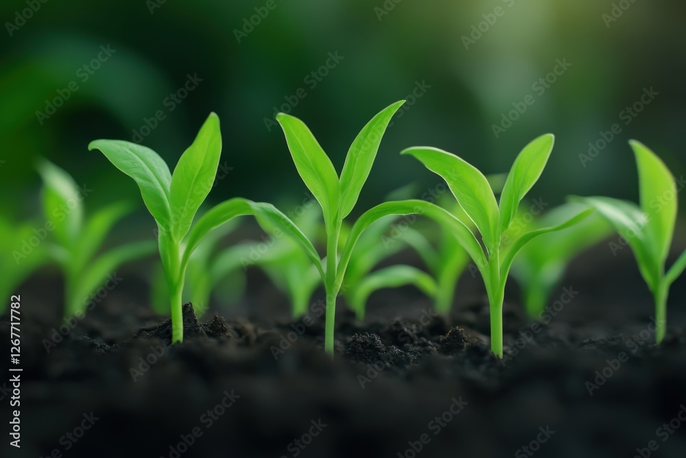 young seedlings growing in soil. young seedlings growing in soil.