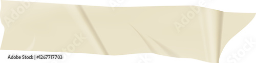 Crumpled beige adhesive tape featuring various wrinkles and folds, isolated against a clean white background, offers a realistic and textured appearance perfect for design projects