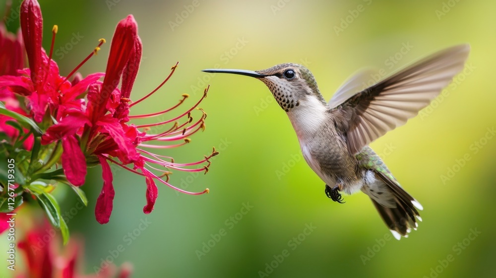 Majestic Hummingbird in Flight: Close-Up Photography of a Vibrant Red and Green Pairing with Azalea In Bloom Majestic Hummingbird in Flight: Close-Up Photography of a Vibrant Red and Green Pairing with Azalea In Bloom